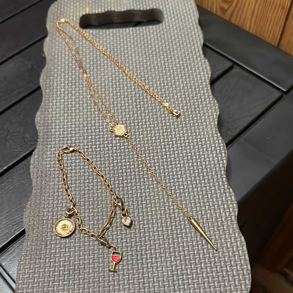 Elegant Gold Tone Necklace and Charm Bracelet Set